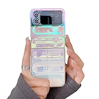 Rainbow Case for Samsung Galaxy Z Flip 4 Laser Pattern, Trendy Girls Case for Galaxy Z Flip 4, Clear Colorful Case for Samsung Z Flip 4 Hard PC Protective Cover, Creative Design Case for Z Flip 4