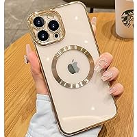 Spevert Magnetic Clear Case for iPhone 14 Pro with Camera Lens Protector Full Protection Case Compatible with MagSafe Elegant Anti-Scratch Case Cover 6.1 Inch (Gold)