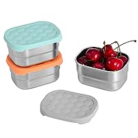 Stainless Steel Snack Containers for Kids, Easy Open Leak Proof, Small Food Containers with Silicone Lids, Perfect Metal Toddler Lunch Box for Daycare and School (3pcs 8oz)