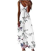 Sun Dresses Women Summer Casual 2023 Sexy Sleeveless v Neck Maxi Long Dress Boho Floral Print Flowy Sundress
