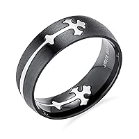 Bling Jewelry Personalized Unisex Religious Padre Nuestro Lords Pray Cross Fidget Spinner Ring Band For Men Women Teens Black Silver Tone Stainless Steel