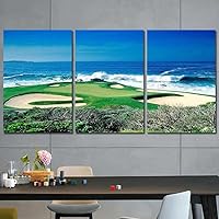 Modern Wall Decor 3 Pieces Golf Course Coastline Golfing Sports Canvas Painting Pictures for Living Room Office Wall Decor with Inner Frame Easy to Hang