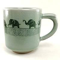 Tea Coffee Milk Mug Cup Thai Elephant Green Celadon Ceramic Pottery Gift Souvenir Collectible Collection