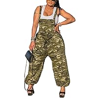 LETSVDO Womens Casual Demin Harem Jumpsuit Plus Size Camo Spaghetti Strap Sleeveless Wide Leg Baggy Overalls Romper Pants