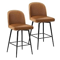 Bar Stools Swivel Counter Height Set of 2, 26 Inch Faux Leather Barstools with Back and Matel Frame, Upholstered Counter Stools for Kitchen Island, Dining Room