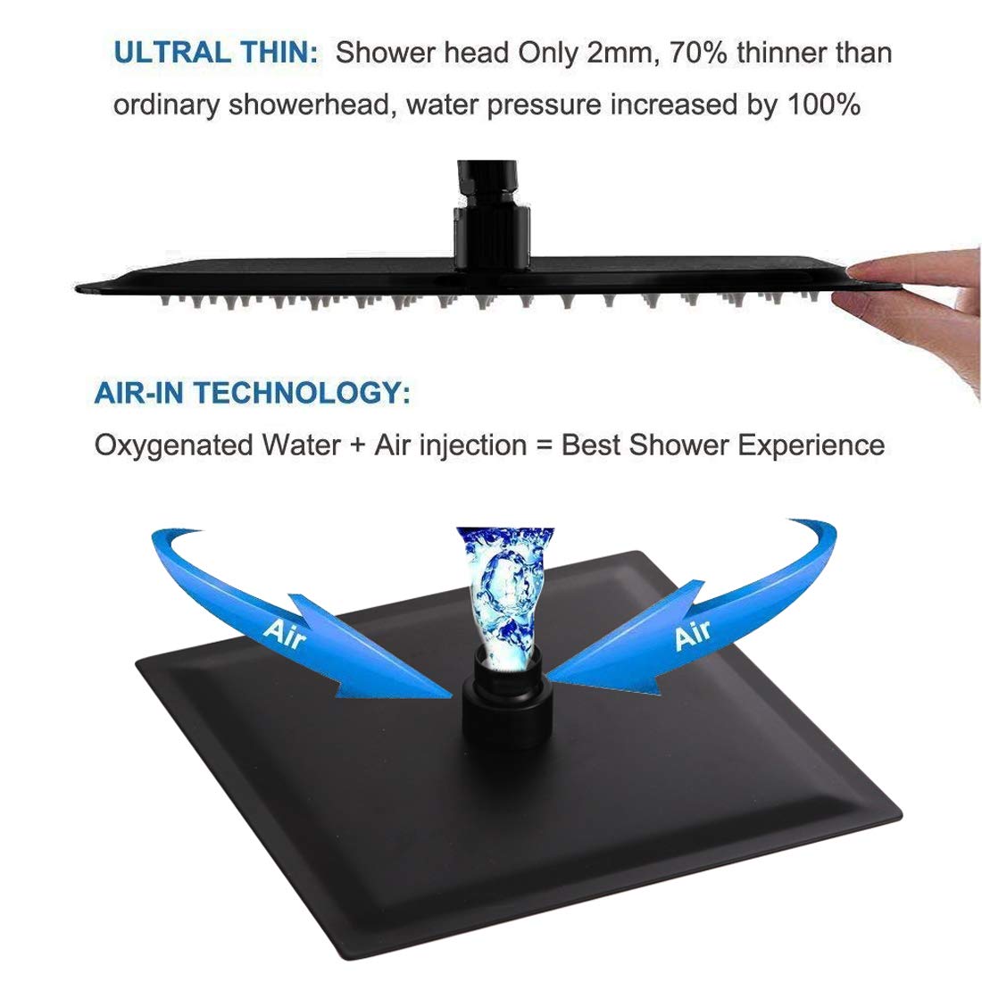 POP SANITARYWARE Matte Black Shower Faucet Set, Bathroom Rainfall Shower System with Stainless Steel Metal Showerhead, Single Function Shower Trim Kit with Rough-in Valve