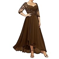 Mother of The Bride Dresses with Sleeves Lace V Neck Chiffon Evening Dress Formal Gowns