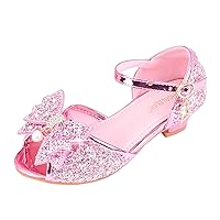 Little Girls' Diamond Shiny Sandals Summer Bow High Heels Princess Sandals Open Toe Soft Bottom Dress Shoes