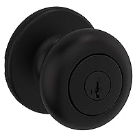 Kwikset Cove Entry Door Knob with Lock and Key, Secure Keyed Handle Exterior Doorknob, Front Entrance and Bedroom, Matte Black, Pick Resistant SmartKey Rekey Security