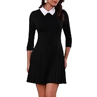 Women's Peter Pan Collar Fit and Flare Short Skater Casual Dress
