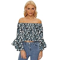 CowCow Womens Casual Ruffle Sleeve Blouse Floral Aztec Pattern Off Shoulder Flutter Bell Sleeve Top, XS-5XL