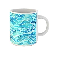 Coffee Mug Watercolor Wave Blue Stained Glass Colorful Sea Abstract Lines 11 Oz Ceramic Tea Cup Mugs Best Gift Or Souvenir For Family Friends Coworkers