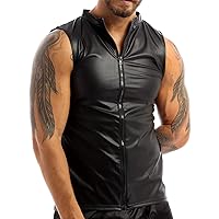 CHICTRY Men's Patent Leather Sleeveless Zipper Stage Show Performance Tank Top Muscle Vest