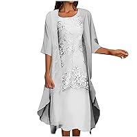 Womens Two-Piece Set Floral Embroidered Midi Dress with Chiffon Cardigan Sleeveless Plus Size Wedding Guest Dresses