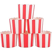 Webake 50pcs Full Size 6oz Paper Baking Cups Red Cupcake Liners Paper Snack Cups for Popcorn Cupcake Muffin Case Cupcake Bath Bomb, for Valentine's Day Movie Party Decorations Set of 50 (Red Stripe)