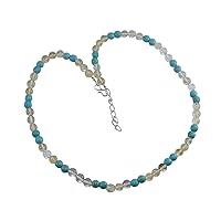 Silvesto India Round Beads Jaipur Rajasthan India Turquoise & Citrine Handmade Jewelry Manufacturer 925 Silver Plated Single Strand Necklace