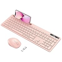 Wireless Keyboard and Mouse for MacBook, Vivefox Pink Wireless Keyboard with Phone Holder USB A & Type C Receiver Rose Gold Keyboard and Mouse for Windows, Mac, MacBook/Air/Pro Computer