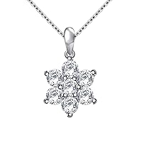 Flower Pendant With 18'' Chain 0.48 Carat Round Shape Sim Diamond In 14K White Gold Plated