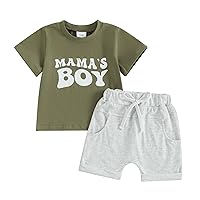 Multitrust Toddler Baby Boys Mama's Boy Two Piece Outfits Short Sleeve Tee Shirts Tops and Shorts Baby Boy Summer Shorts Set