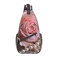 Rose And Pearls Cross Chest Bag Crossbody Backpack for Women Men Sling Bag Travel Hiking Daypack