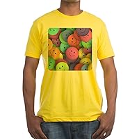Fitted T-Shirt Lots of Pastel Smiley Faces - Sunshine, Large