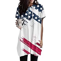 Womens Patriotic Shirts,4Th Of July Shirts Women'S Short Sleeve Long Tunic Hoodies Tops American Flag Drawstring Hoodies Top With Pocket Summer Tops For Women 2024