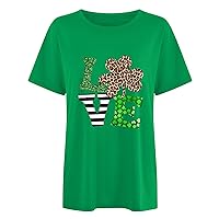 St Patricks Day Shirt Women Shamrock Shirt Ladies Fashion Casual T Shirts Short Sleeve Round Neck Glitter Printed Tshirt