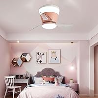 Ceiling Fans with Lamps,Led Quiet 6 Speed Reversible Timer Ceiling Fans with Lights, Winter/Summer Modern Chandeliers with Fan for Kids Room/Pink