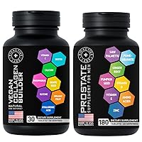 Prostate Health Supplements with Saw Palmetto for Men and Vegan Collagen Builder General Wellness Bundle