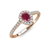 Pear Cut (7x5 mm) Rhodolite Garnet and Diamond 1.21 ctw Women Halo Engagement Ring 14K Rose Gold-6.0