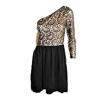 kensie Women's Black with Metallic Gold Lace Overlay ONE-Shoulder Dress SZ 8 New with Tags