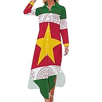Suriname Paisley Flag Women's Shirt Dress Long Sleeve Button Down Shirts Dress Casual Loose Maxi Dresses