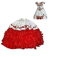 Mollybridal Red Floral Flowers and Ruffles Sweetheart Ball Gown Quinceanera Prom Dresses Mexican Style 2024 Gold Buttons Bows