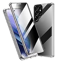 Guppy Anti Peeping Case for Galaxy S24 Ultra, 360 Degree Front and Back Clear Protector Privacy Tempered Glass Full Body Protection Magnetic Adsorption Metal Bumper Frame Flip Cover (Silver)