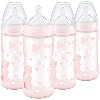 Smooth Flow Anti Colic Baby Bottle, 10 oz, 4 Pack, Pink Bunnies,4 Count (Pack of 1)
