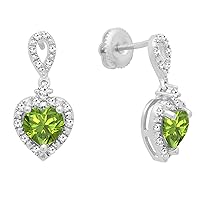 Dazzlingrock Collection 6 MM Each Heart Gemstone & Round Diamond Ladies Drop Earrings, Sterling Silver