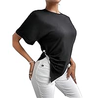 Women's Tops Sexy Tops for Women Shirts Solid Asymmetrical Hem Tee Shirts