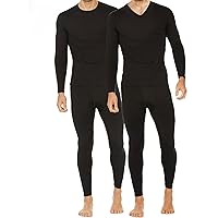 Thermajohn 2 Pack Thermal Underwear for Men Size M V-Neck & Crew Neck Black