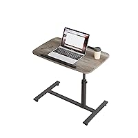 Adjustable Overbed Bedside Table with Wheels Rolling Laptop Tray Desk Cart Portable Mobile Sit Stand Desk Tilting Hospital Bed(Oak Grey)