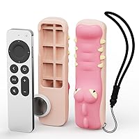 Silicone Apple TV Remote Case Airtag Compatible with Apple TV 4K 2021/2022 Remote,Shockproof Protective Skin for Siri Remote Case(2nd/3nd Generation),Anti-Lost with AirTag Case Inside(Pink)