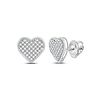 10K White Gold Diamond Heart Screwback Earrings 1/5 Ctw.