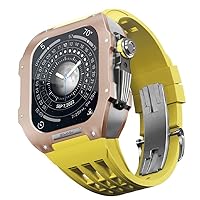 SKXMOD Uhren-Modifikationsset, Luxus-Uhrenarmband-Set für Apple Watch 6 5 4 SE 44 mm Luxus-Fluor-Gummi-Armband Titan-Gehäuse für iWatch 6/5/4/SE 44 mm Serie Upgrade Modifikation