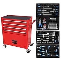 Metal Tool Chest with 233 Pcs Tool Sets,4 Drawers Multifunctional Tool Cart On Wheels, Heavy-Duty Metal Tool Box Storage Cabinets for Garage,Warehouse,Workshop,Repair Shop Red