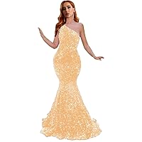 Women's One Shoulder Velvet Sequin Prom Dress 2023 Long Mermaid Formal Evening Gown Glitter
