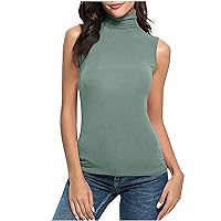 Womens Fashion Casual Tank Tops Solid Color Sleeveless Turtleneck Tee Shirt Blouse Vintage T-Shirt Top
