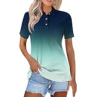 Casual Short Sleeve Seaside Tee Shirts for Women 2024 Summer Lapel Fitted Tunics Printed Buttons Softest Polo Shirt