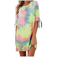 Bodycon Dresses for Women Plus Size Long,Plain Draw Short Sleeve Sleeve Casual Dress Womens String Casual Dress