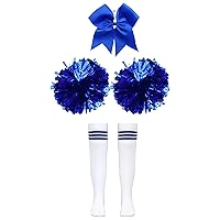 Kids Girls Cheerleading Performance Set Bowknot Headwear Knee High Stockings and 2Pcs Pom Poms Fancy Dance Outfits