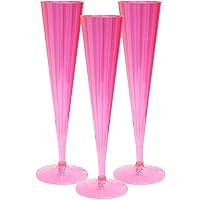 20 Count Hard Plastic Twopiece 5 oz Champagne Flutes, Neon Pink