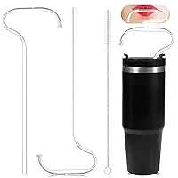 2PCS No Wrinkle Lip Straws, Prevent Anti Wrinkles Straw Compatible with Stanley Adventure Quencher 30oz, Plastic Reusable Travel Mug Replacement Straw with Cleaning Brush